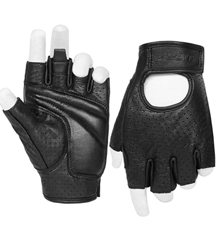 Guantes de moto para hombre de medio dedo Gel acolchado Guantes de moto de cuero sin dedos