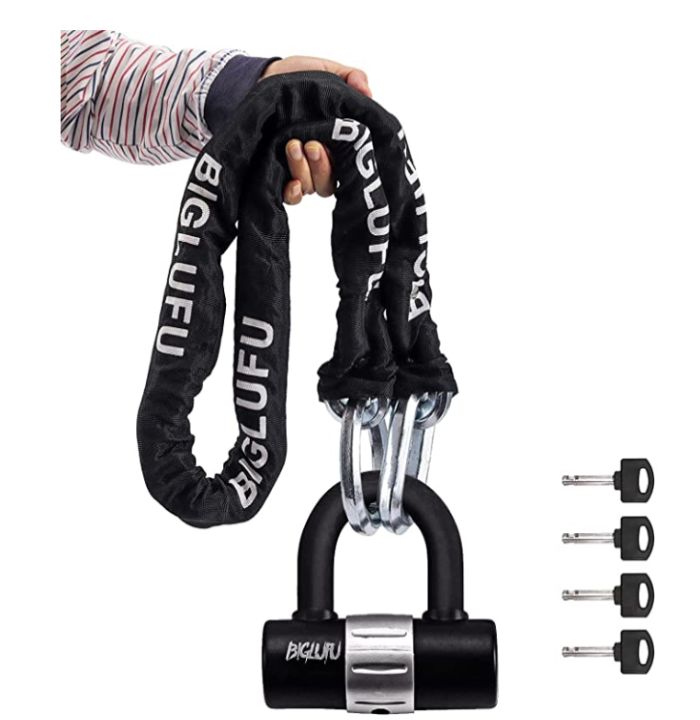 Motorcycle Lock Chain Locks with 4Keys 16mm U Lock, 150cm_5ft Heavy Duty Long Chain