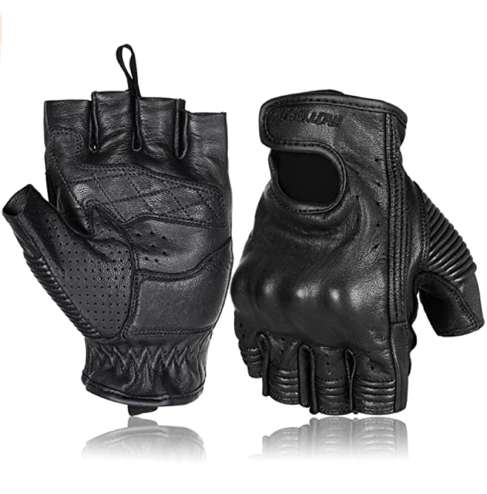 Guantes de cuero de la motocicleta para los hombres y las mujeres de verano transpirable sin dedos