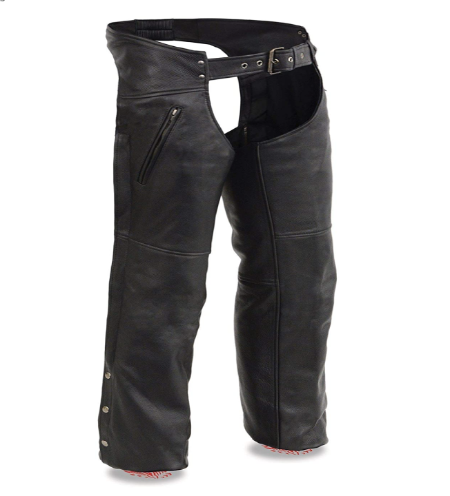 'Heated' Leather Chaps with Zippered Thigh Pockets