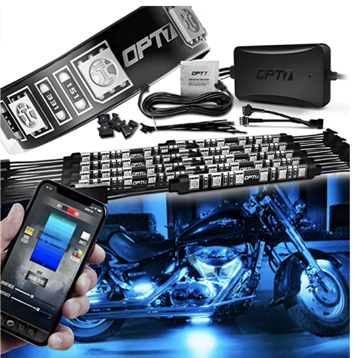 Aura Pro Motorcycle LED Light Kit Smart Brake, RGB Multi-Color Bike Underglow Neon Light Bluetooth APP