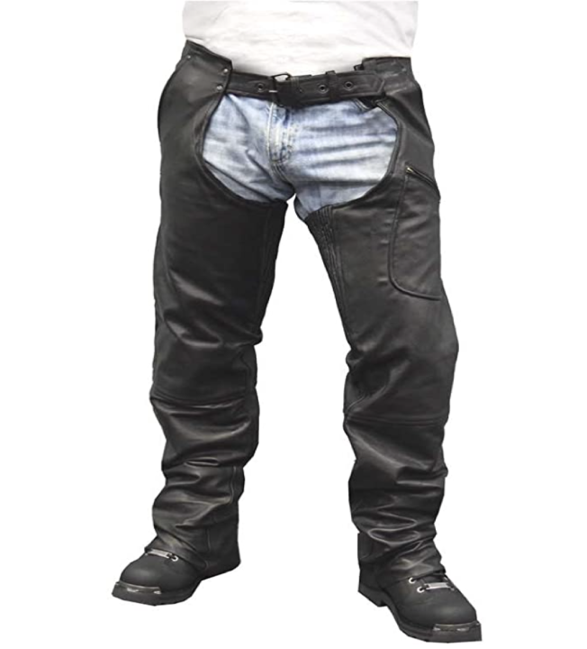 Redline Heavy Weight Black Buffalo Leather Motorcycle Chaps