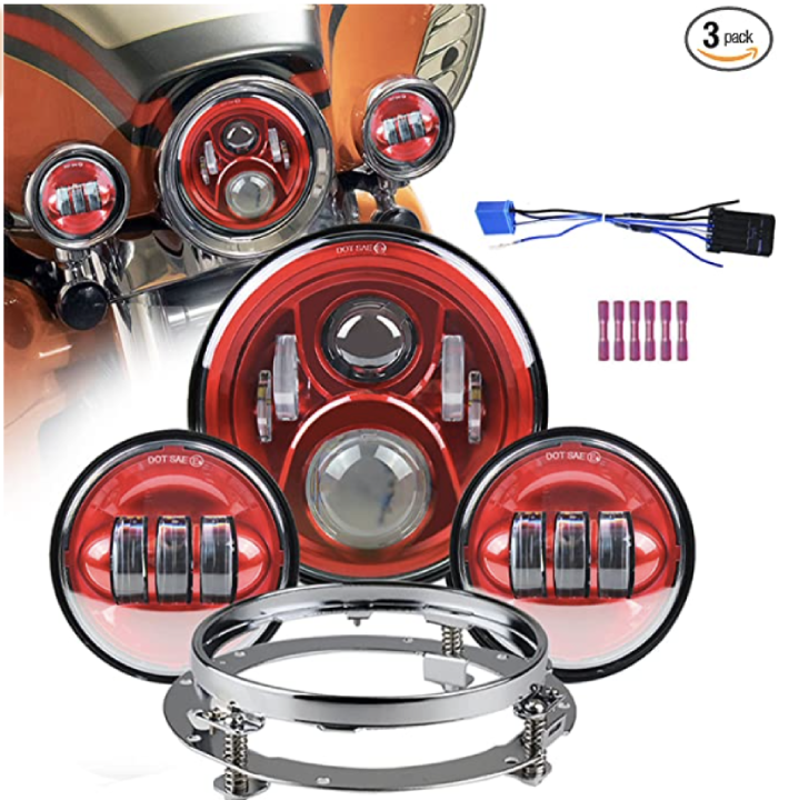 LED Headlight Projector Compatible for Motorcycle Road King, with 4.5 inch LED Passing Lamps