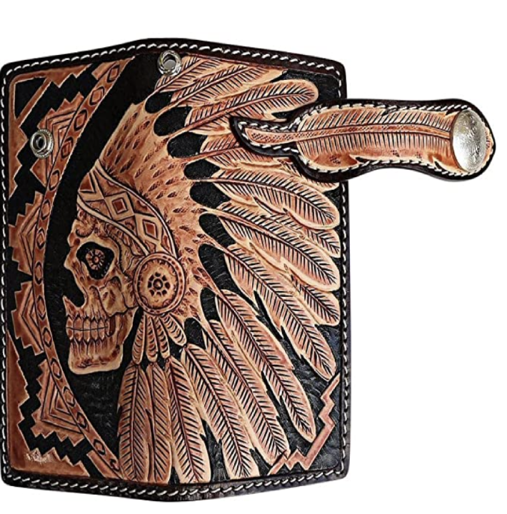 Genuine Leather Indian Skull Biker Wallet