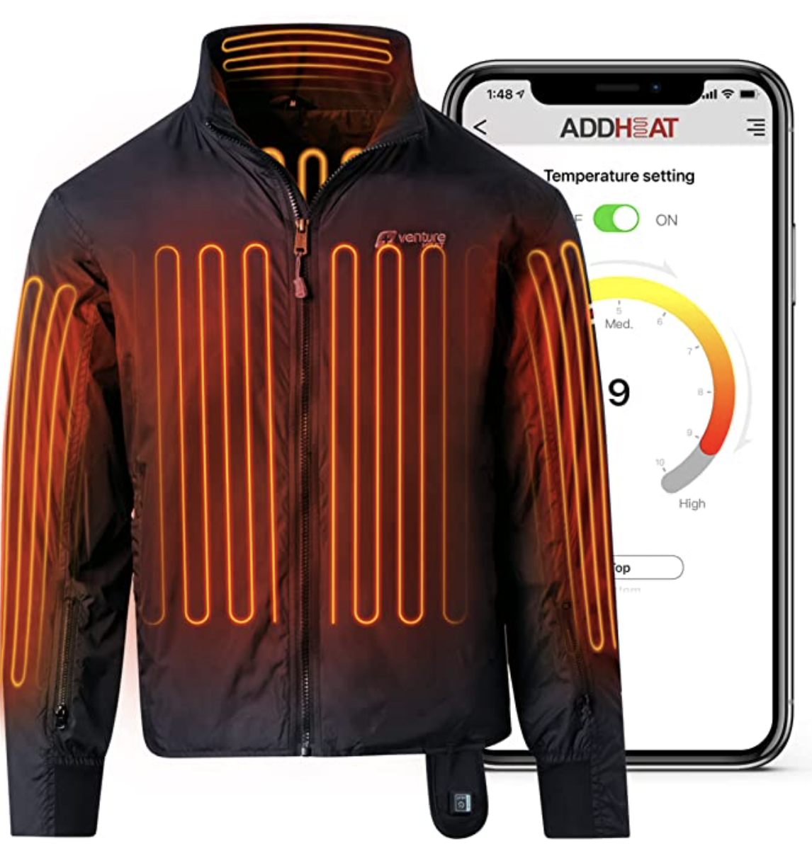 Venture Heat 12V Motorcycle Heated Jacket Liner with Bluetooth Control, 7 Heat Zone Protective Riding Gear