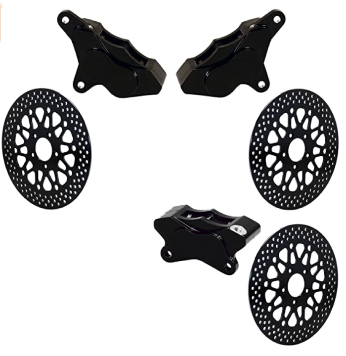 NEW WILWOOD 84-99 HARLEY DAVIDSON MOTORCYCLE FULL BRAKE CALIPER & ROTOR SET,BLACK,2 FRONT & 1 REAR