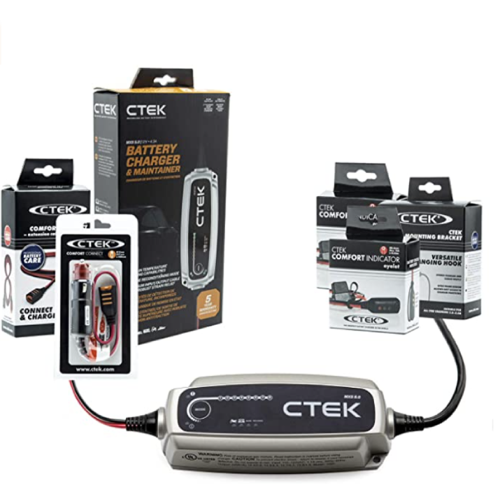 CTEK (40-206) MXS 5.0-12 Volt Battery Charger and Maintainer with Multi Car Garage Kit