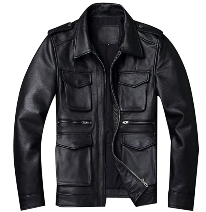 ZYKHD Men's Pure Cowhide Multi-Pocket Winter Motorcycle Style