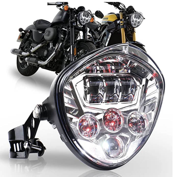 Motorcycle LED Headlight 7inch Hi Lo Beam White&Red DRL with Universal Motorcycle Mounts