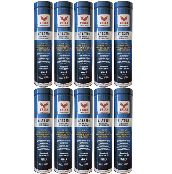 Triax Atlas 600 Grease, Full Synthetic High Temp NLGI-2, Wheel Bearing (10 Tube Pack)