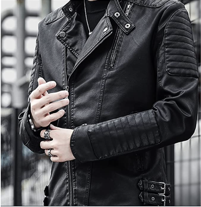 ZLYPSW PU Leather Motorcycle Mens Jackets Spring Autumn Lapel Thicken Slim Windproof Zipper Jacket